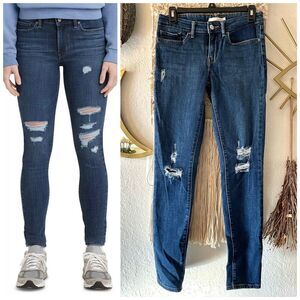 Levi's 711 Mid Rise Skinny Jeans Women's Blue Distressed Jeans Size 27